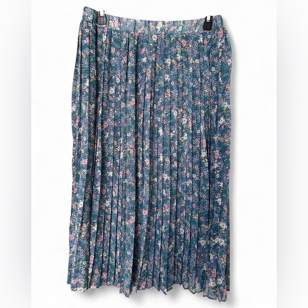 Banana Republic Pleated Midi Skirt Medium Blue Floral Pink Yellow Green 28”